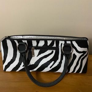Zebra print insulated wine bag with corkscrew
